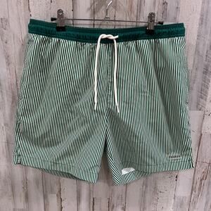 Pacsun Green Stripe  Retro Lined Swim Trunks Mens Size Medium Drawstring